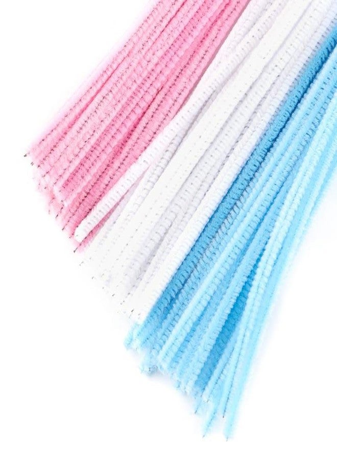 3A Featuretail 300Pc Set Tri Color Combo Pipe Cleaners Craft, Pipe Cleaners Chenille Stem Fuzzy Sticks Craft Supplies for flowers making, Home DIY (Light PInk, White & Light Blue) - Image 1